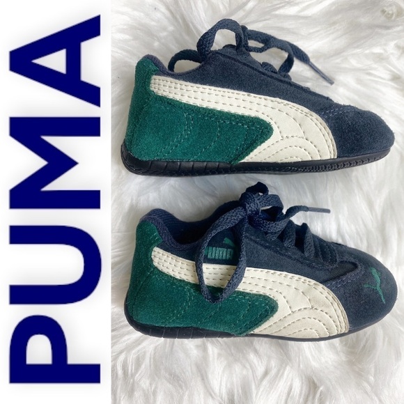 PUMA Leather & Suede Blue Green Sneakers, Size 5 (Baby) - Picture 1 of 9